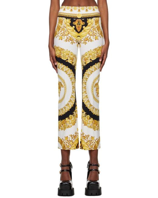 Versace Multicolor White & Gold Barocco leggings