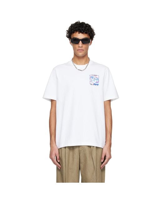 Casablanca White Heat Map Logo Short Sleeve T‑Shirt for men