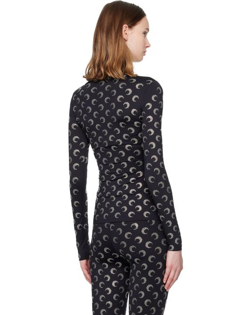 MARINE SERRE Black Recycled Moon Strass Second Skin Crewneck T-Shirt