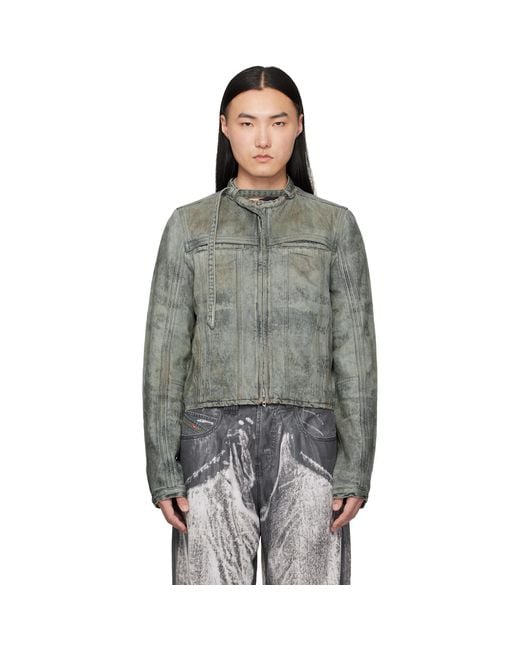 DIESEL Gray Cotton-Hemp Satin Denim Jacket for men