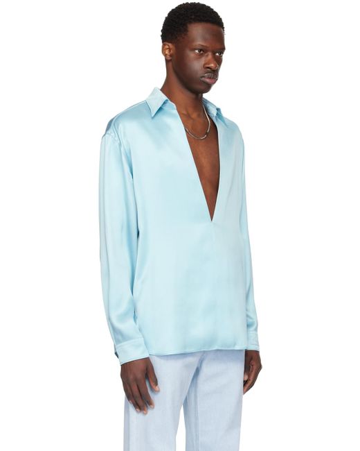 Chemise bleue en satin Versace pour homme en coloris Black