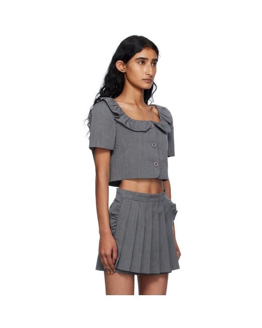 Pushbutton Black Frilled Neck Cropped Top