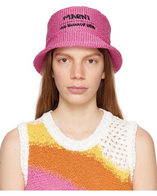 Marni Multicolor Pink No Vacancy Inn Edition Embroidered Bucket Hat