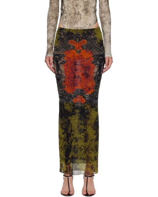 Jean Paul Gaultier Multicolor Khaki & 'The Long Médaillon' Midi Skirt