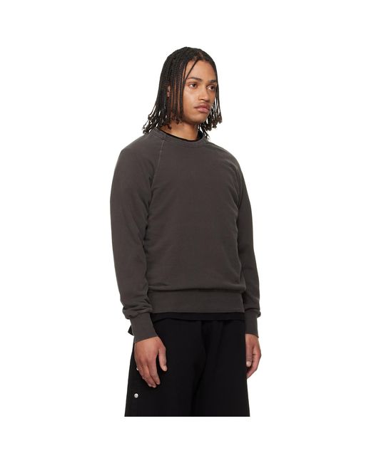 Les Tien Black French Terry Binded Neck Raglan Sweatshirt for men