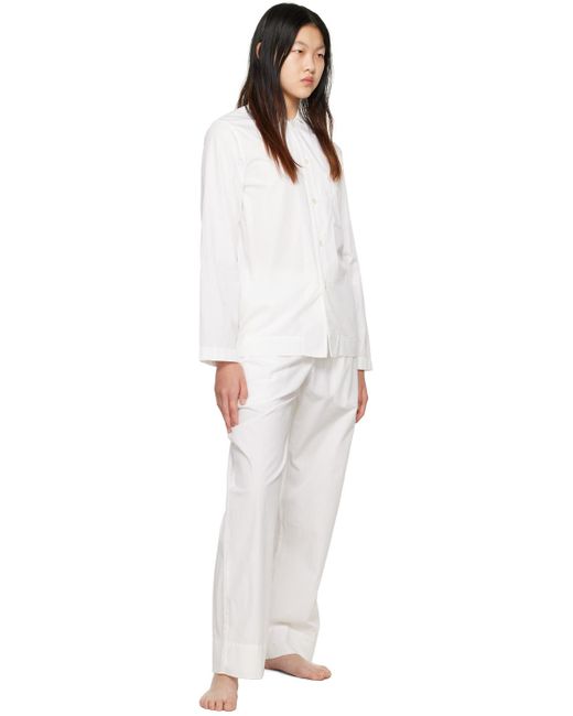 Tekla White Long Sleeve Pyjama Shirt