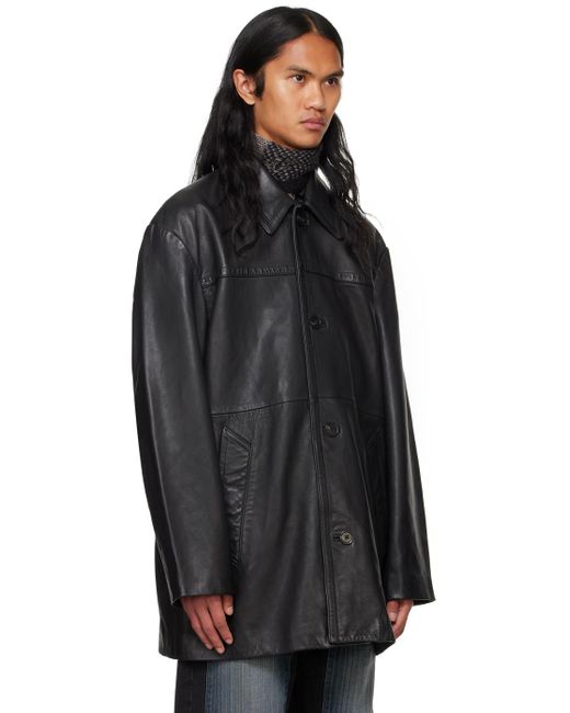 Hope Black Lambskin Leather Button-Front Jacket for men