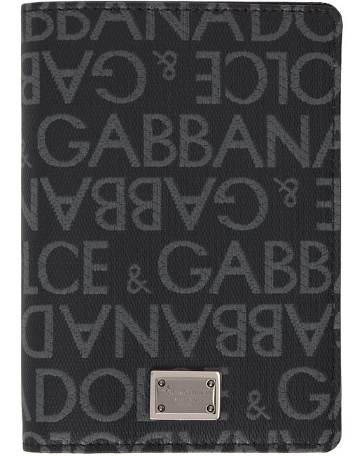 Étui pour passeport gris en canevas enduit à motif en tissu jacquard Dolce & Gabbana pour homme en coloris Black