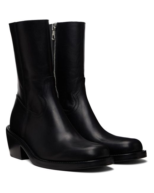 Dries Van Noten Black Leather Boots for men