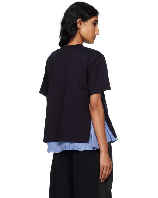 T-Shirt Bleu Marine En Jersey De Coton À Panneaux En Popeline Sacai en coloris Black