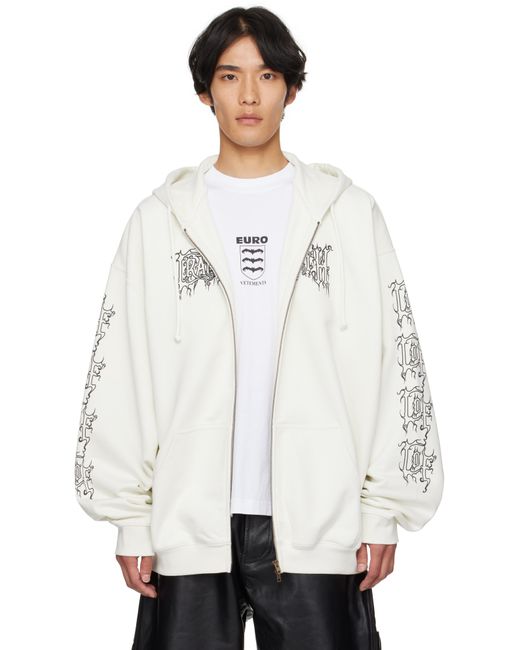 Vetements White Off- Cradle Of Filth Logo Oversized Zip-Up Hoodie for men