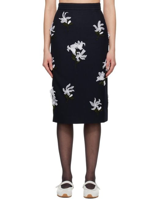 ShuShu/Tong Black Ribbon Jacquard Midi Skirt