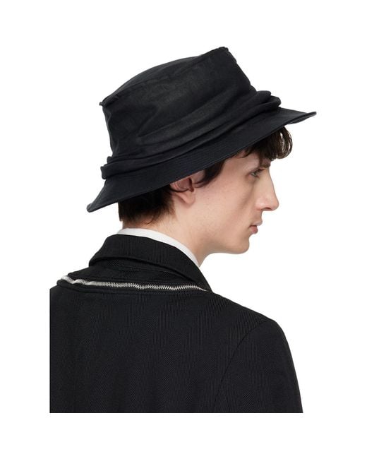 Yohji Yamamoto Black Drape Bucket Hat for men
