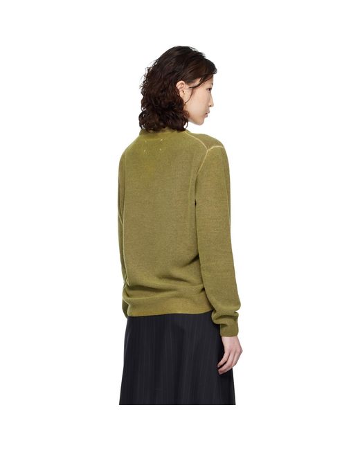 Maison Margiela Green Virgin Wool V-Neck Sweater