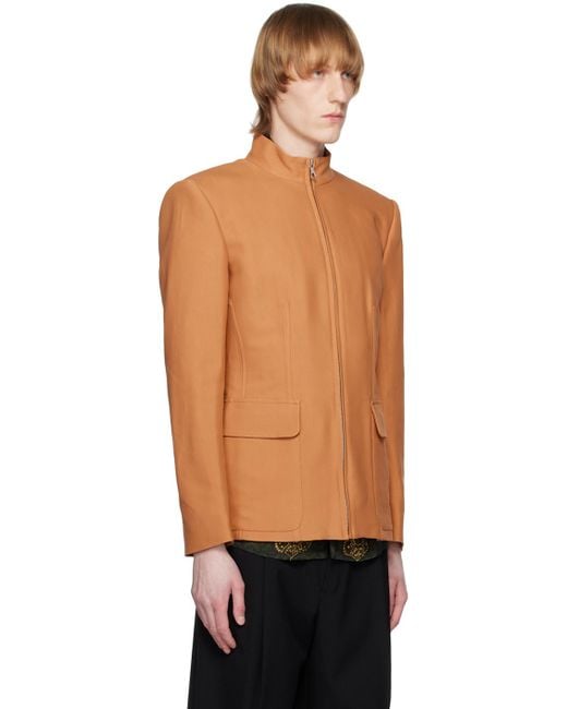 Dries Van Noten Black Orange Stand Collar Blazer for men