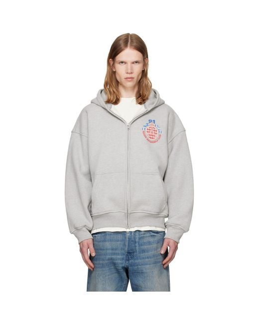 Rhude Gray Automobile Club' Zip-Up Hoodie for men