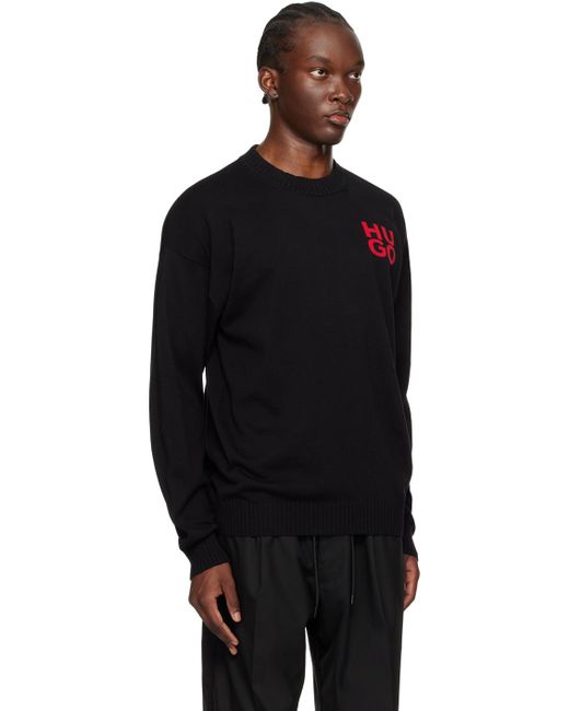 HUGO Black Intarsia Sweater for men