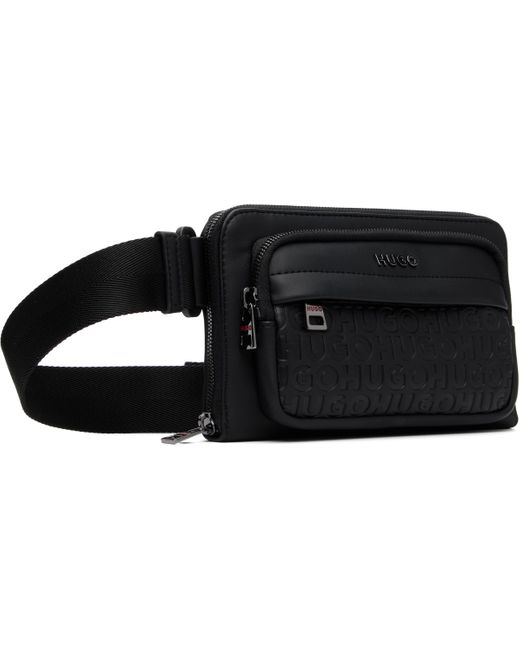 メンズ HUGO ブラック エンボスロゴ バッグ Black
