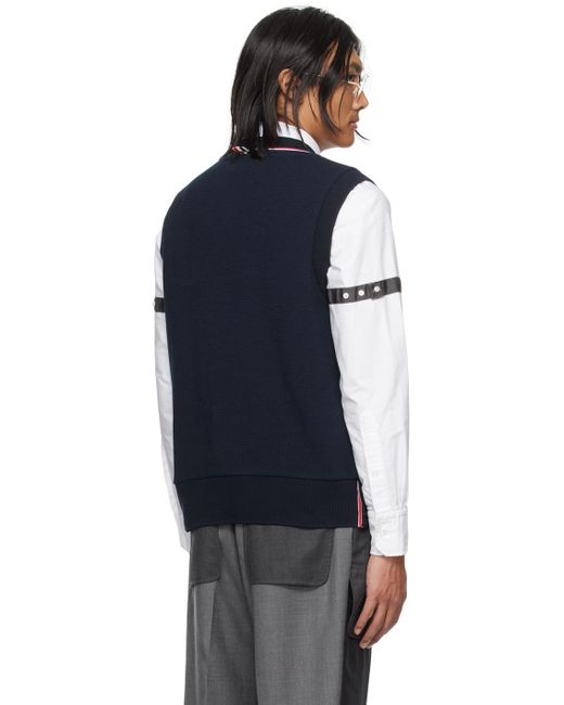 Thom Browne Black Navy V-neck Vest for men