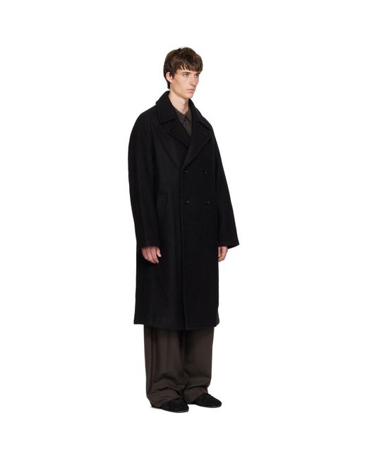 Lemaire Black Double-Breasted Wool & Alpaca Coat for men