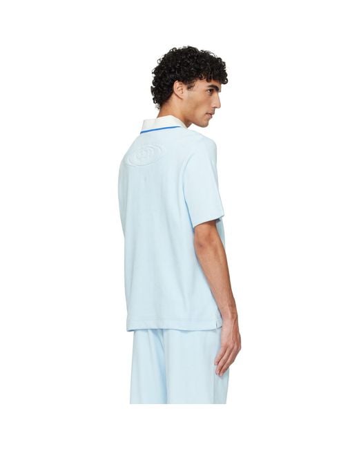 Casablanca Blue Velour Short Sleeve Polo for men