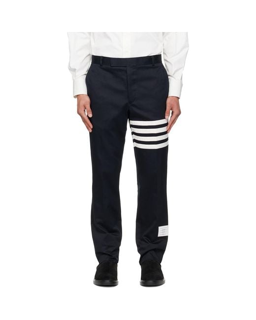 Thom Browne Blue Cotton Twill 4-Bar Unconstructed Chino Trousers for men