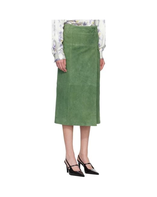 MERYLL ROGGE Green Suede Long Wrap Midi Skirt