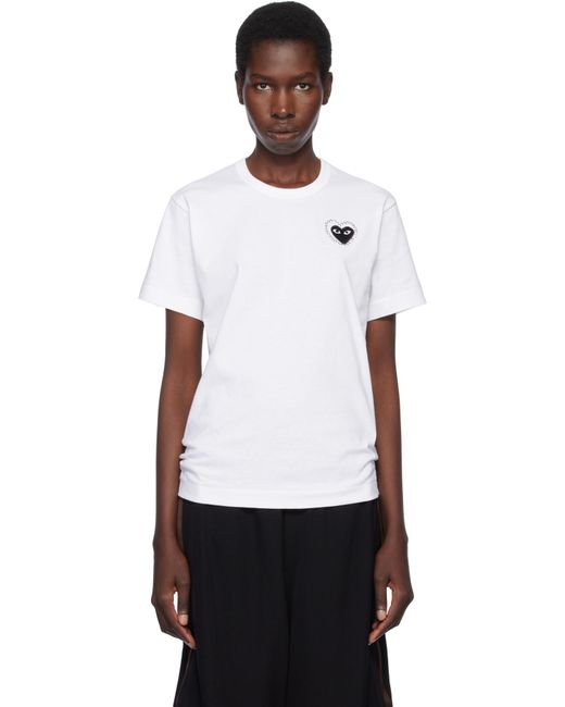 COMME DES GARÇONS PLAY ホワイト ブラックハート メタルストーン エンブレム Tシャツ White