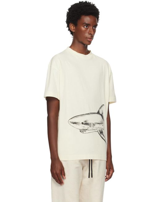 Palm Angels Natural Off-white Broken Shark Classic T-shirt for men