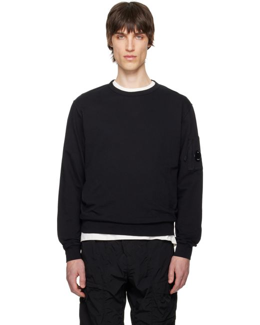 C P Company Black Light Fleece Crewneck Lens Sweatshirt for men