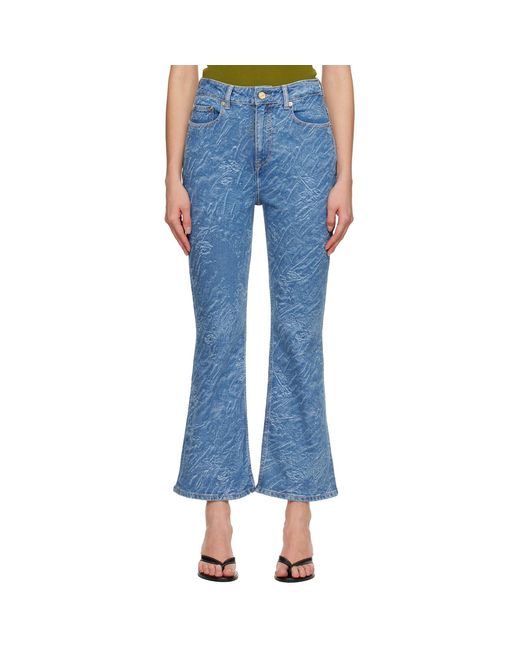 Ganni Blue Straight 3D Laser Betzy Cropped Jeans