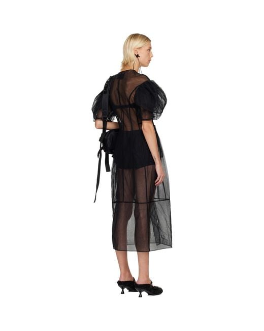 Simone Rocha Black Sheer Sculpted Petal Sleeve Biker Midi Dress