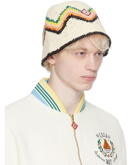 Casablancabrand White Off- Crochet Bucket Hat for men