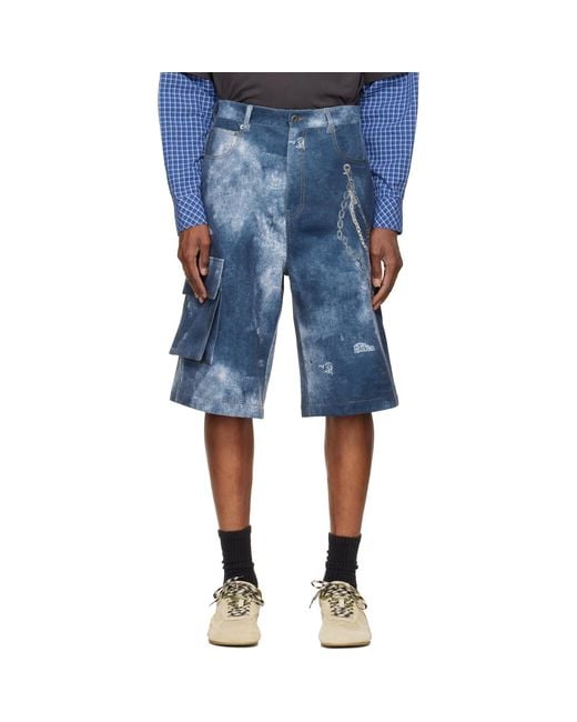 we11done Blue Trompe L'Oeil Cargo Shorts for men