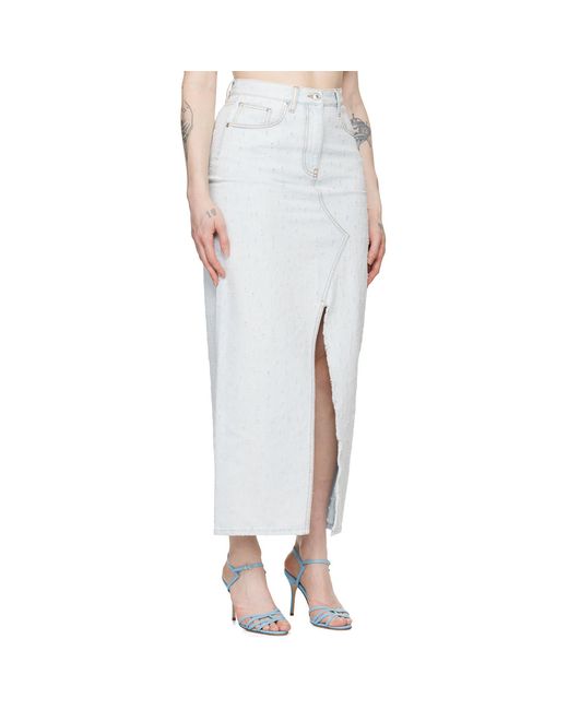 MSGM White Distressed Denim Maxi Skirt