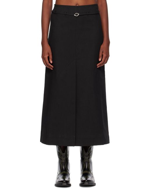 Ganni Black Cotton Midi Skirt