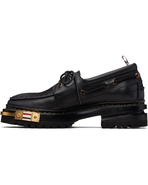 Thom Browne Black Distressed Calf Hiking Boat Shoes for men