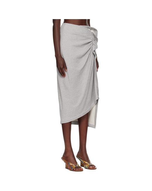 Dries Van Noten Gray Gathered Midi Skirt