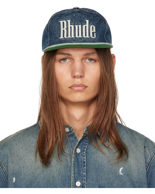 Rhude Blue Logo Denim Cap for men