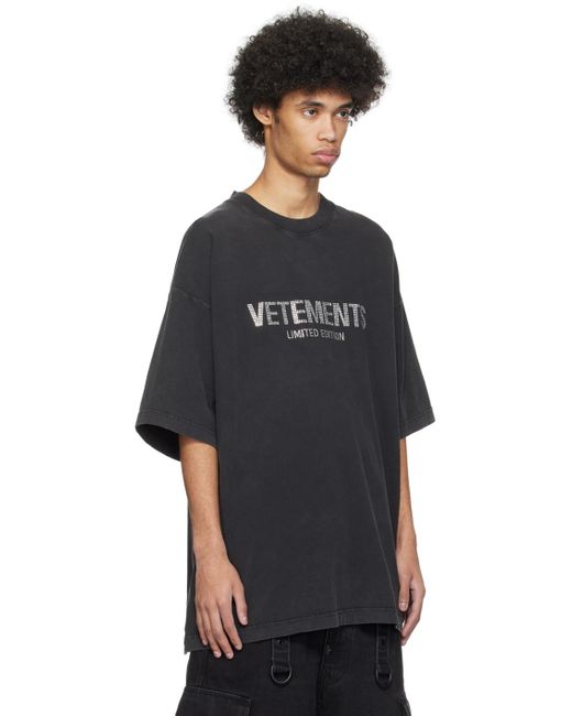 T-shirt noir à logo en verre taillé Vetements pour homme en coloris Black