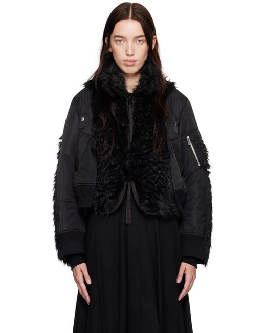 【sacai】関税込☆フェイクファー ボンバージャケット Sacai フェイクファー&ナイロンツイル ボンバージャケット