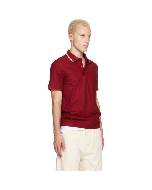 Burberry Red Check Trim Cotton Polo for men