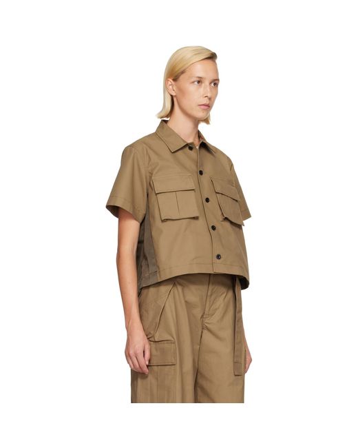 Sacai Brown Khaki Cotton Weather Shirt