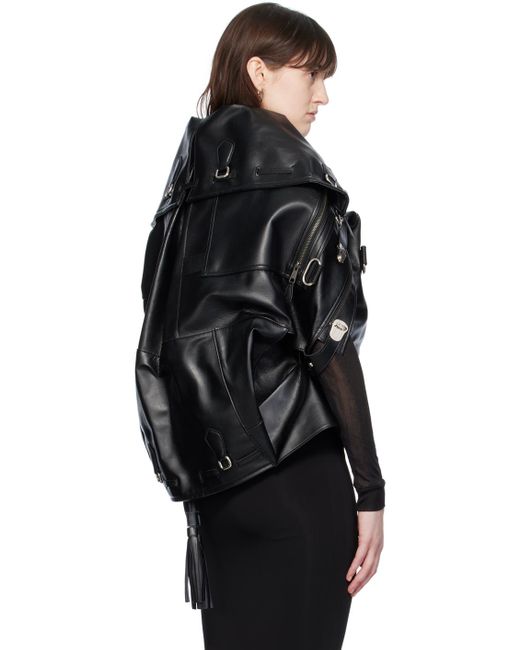 Junya Watanabe Black Gathered Faux-leather Jacket