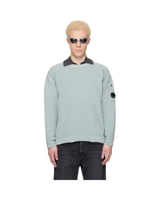 C P Company Gray Cotton Chenille Crewneck Lens Sweater for men