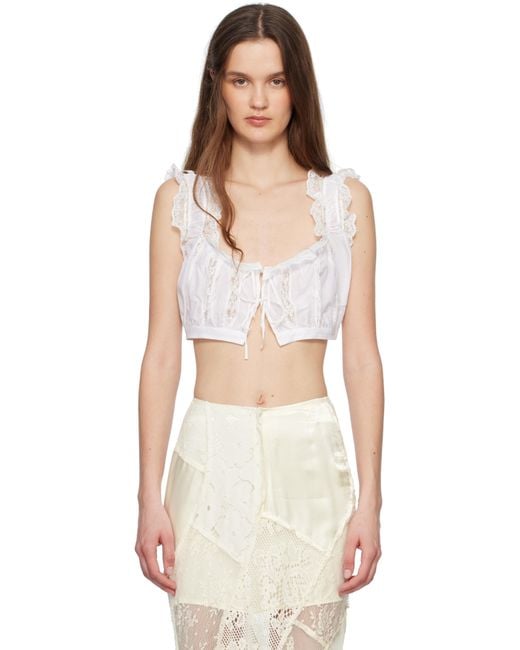 YUHAN WANG ホワイト Lace Trimmed Crop トップス White