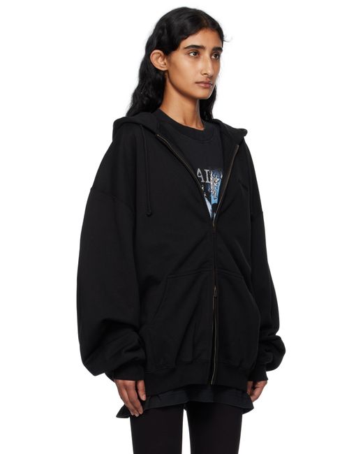 Vetements ブラック ロゴ オーバーサイズ ジップアップフーディ Black