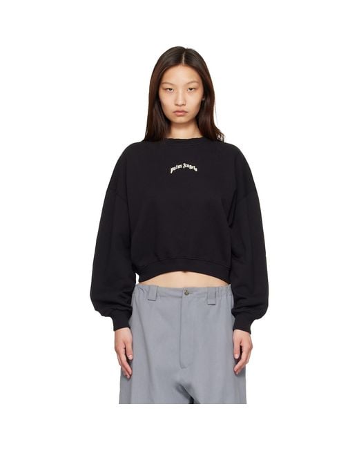 Palm Angels Black Curved Logo Crop Sweatshirt