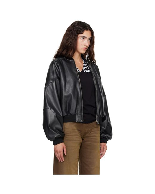 MM6 by Maison Margiela Black Rib-Knit Trim Faux-Leather Bomber Jacket
