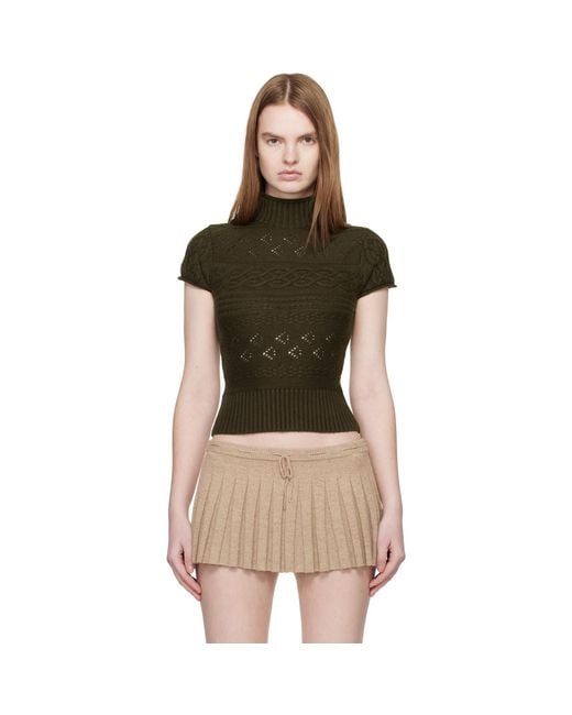 GUIZIO Green Khaki Vivienne Short Sleeve Cable Turtleneck